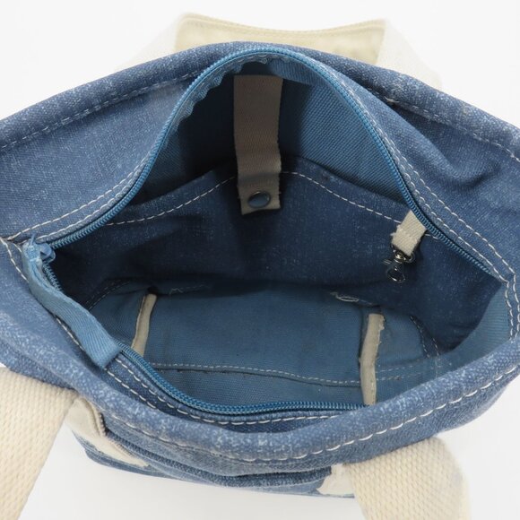 Lands End Small Solid Blue 3 Pocket Zip Top Canvas Tote Bag Crossbody D Rings - Picture 9 of 15